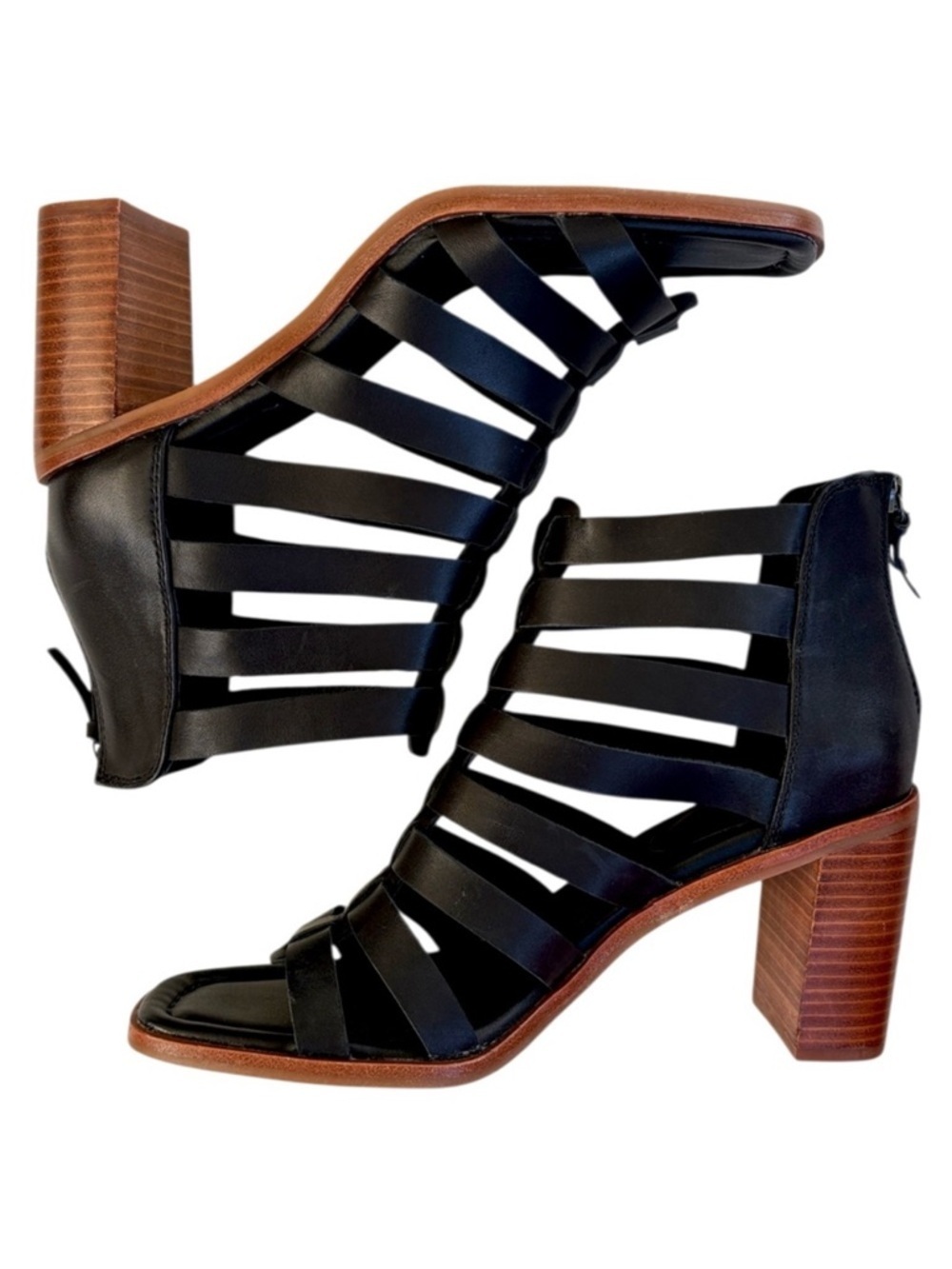 Like New Sofft Leather Stratford Gladiator Heeled Sandals Black Size 9.5